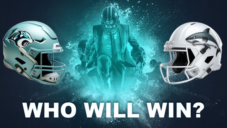 graphic of two football helmets facing off